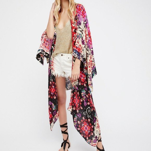 107 Free People Little Wing Mix Print Kimono ONE SIZE Women's - Picture 1 of 6